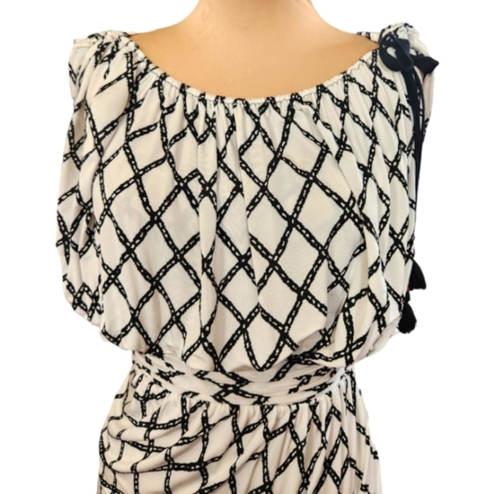 TRACY REESE Black & White Geometric Blouson Mini Dress - Size S - Picture 3 of 11